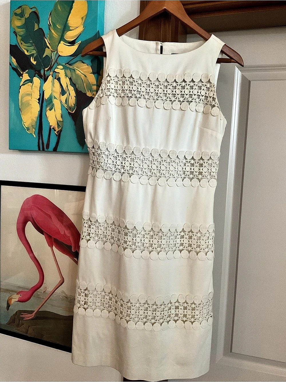 Ann Taylor Cream Cotton Lace Mini Dress Size 4 Like New